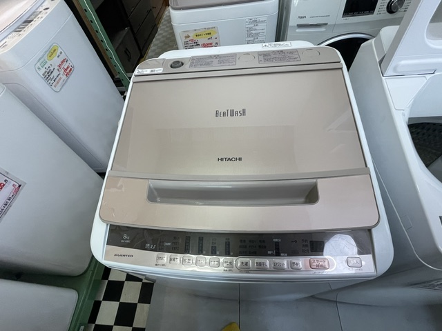 日立 ビートウォッシュ BW-V80C の上面・シャンパン色の天板と操作パネル（中古洗濯機・鹿児島市）
